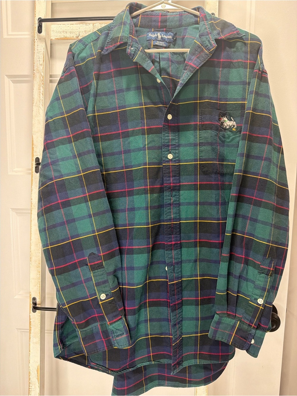 Ralph Lauren Green Plaid Button-Down Shirt with Yellow & Pink Accents